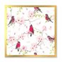 Toile « Red Bullfinches on Magnolia Tree