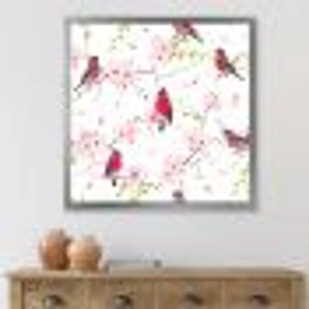 Red Bullfinches on Magnolia Tree  Wall Art