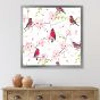 Red Bullfinches on Magnolia Tree  Wall Art