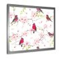 Red Bullfinches on Magnolia Tree  Wall Art