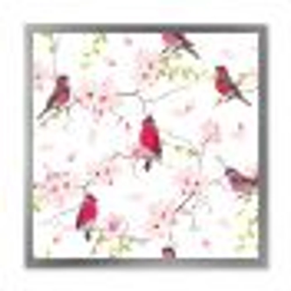 Red Bullfinches on Magnolia Tree  Wall Art