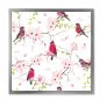 Red Bullfinches on Magnolia Tree  Wall Art