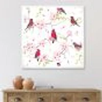 Toile « Red Bullfinches on Magnolia Tree