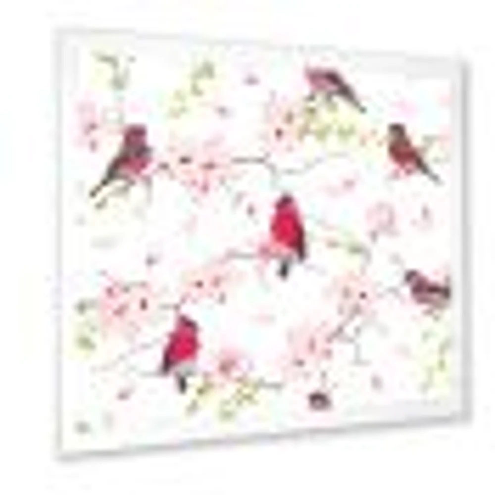 Toile « Red Bullfinches on Magnolia Tree