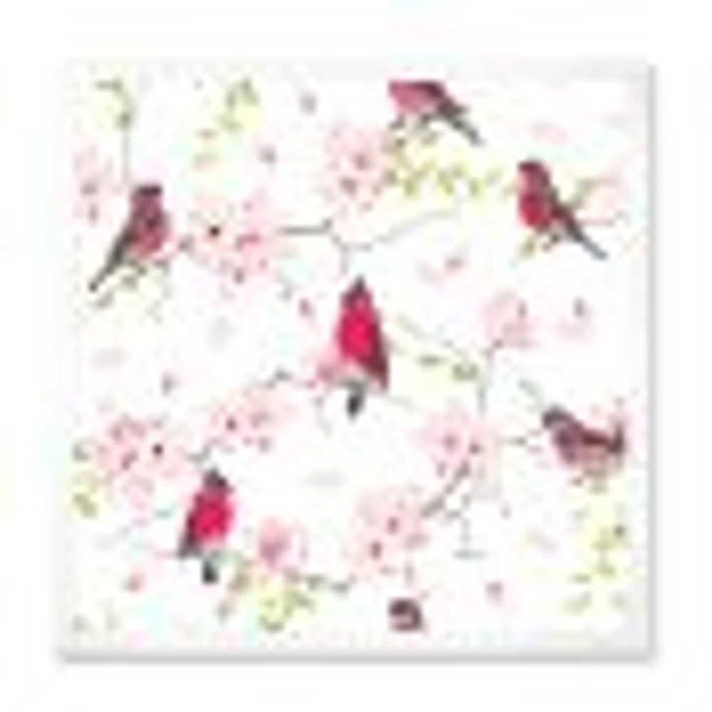 Red Bullfinches on Magnolia Tree  Wall Art