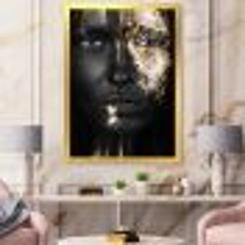 Portrait of A Afro American Girl with Gold Makeup  Wall Art