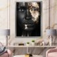 Portrait of A Afro American Girl with Gold Makeup  Wall Art