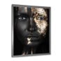 Portrait of A Afro American Girl with Gold Makeup  Wall Art