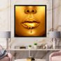 Gold Paint Drips From Sexy Woman Lips  Wall Art