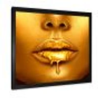 Gold Paint Drips From Sexy Woman Lips  Wall Art