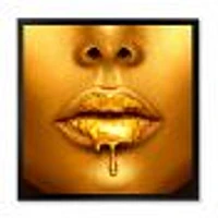 Gold Paint Drips From Sexy Woman Lips  Wall Art