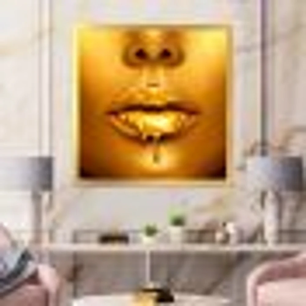 Gold Paint Drips From Sexy Woman Lips  Wall Art