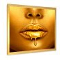 Gold Paint Drips From Sexy Woman Lips  Wall Art