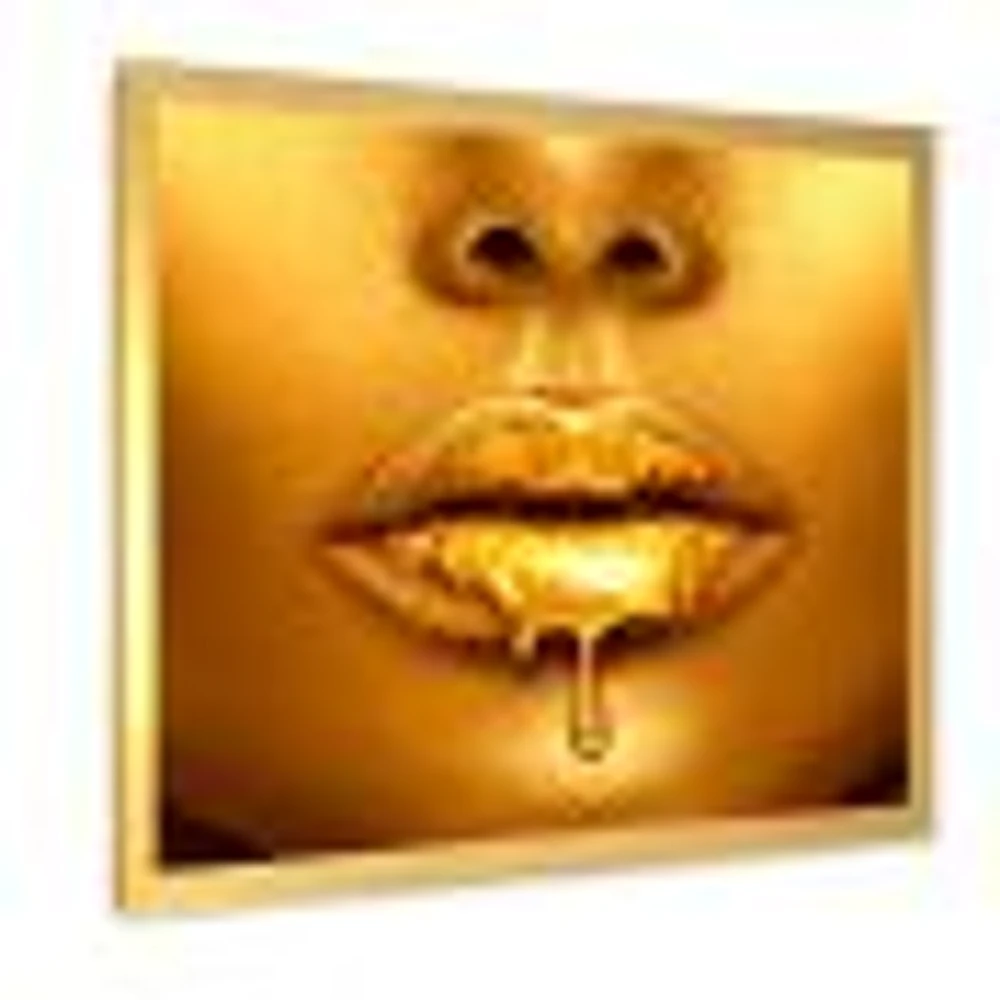 Gold Paint Drips From Sexy Woman Lips  Wall Art