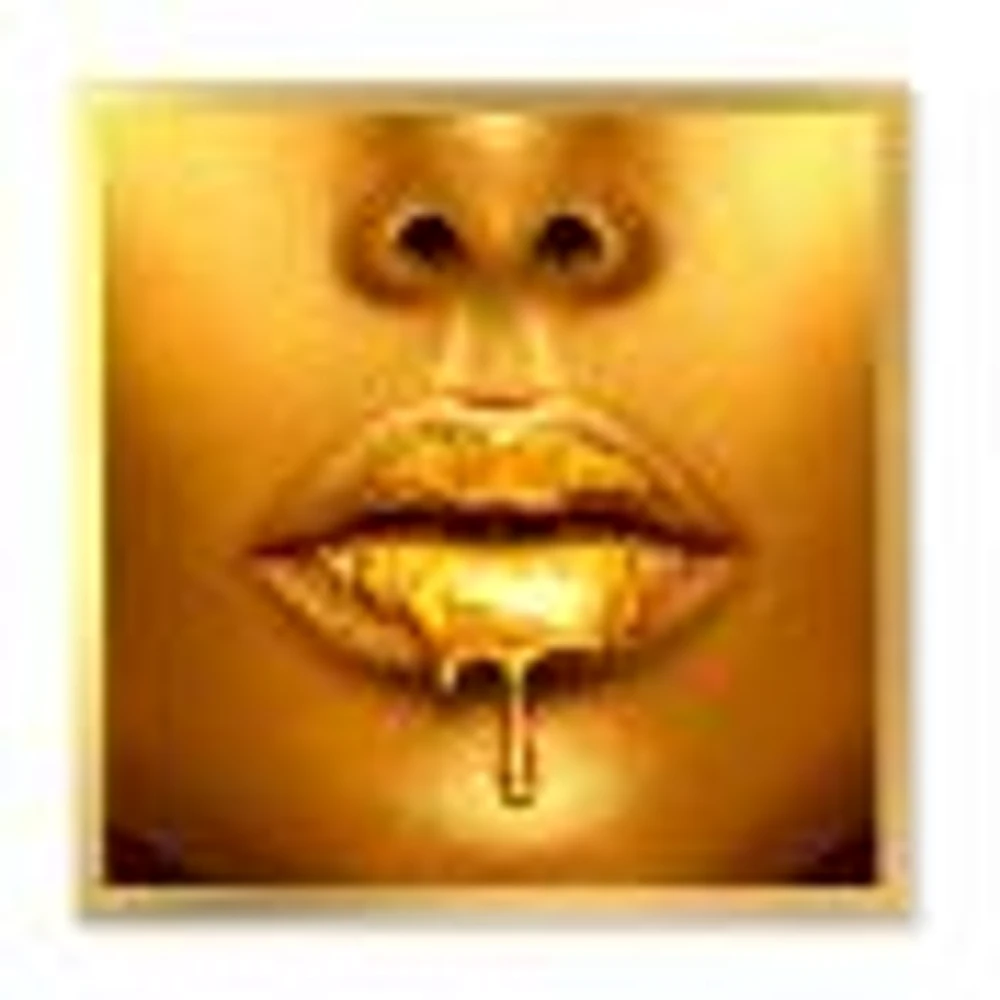 Gold Paint Drips From Sexy Woman Lips  Wall Art