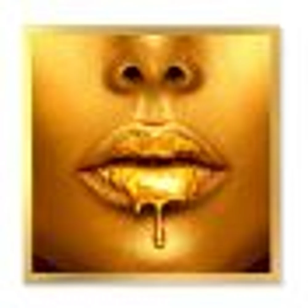 Gold Paint Drips From Sexy Woman Lips  Wall Art