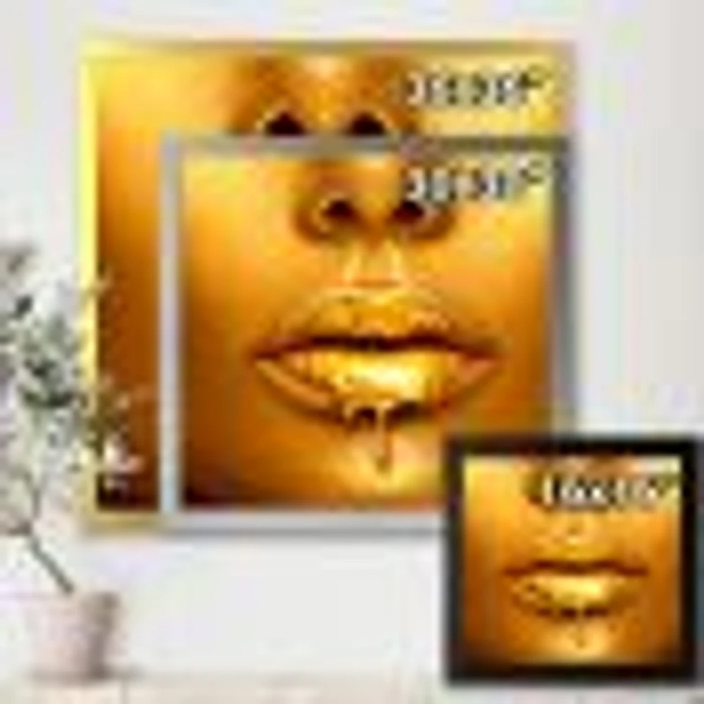 Gold Paint Drips From Sexy Woman Lips  Wall Art