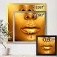 Gold Paint Drips From Sexy Woman Lips  Wall Art