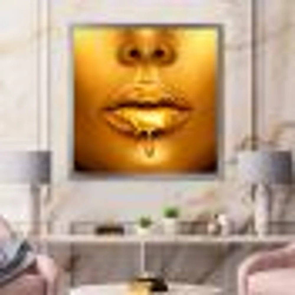 Gold Paint Drips From Sexy Woman Lips  Wall Art