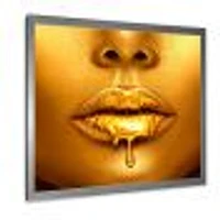 Gold Paint Drips From Sexy Woman Lips  Wall Art