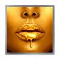 Gold Paint Drips From Sexy Woman Lips  Wall Art