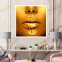 Gold Paint Drips From Sexy Woman Lips  Wall Art