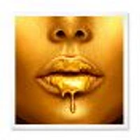 Gold Paint Drips From Sexy Woman Lips  Wall Art