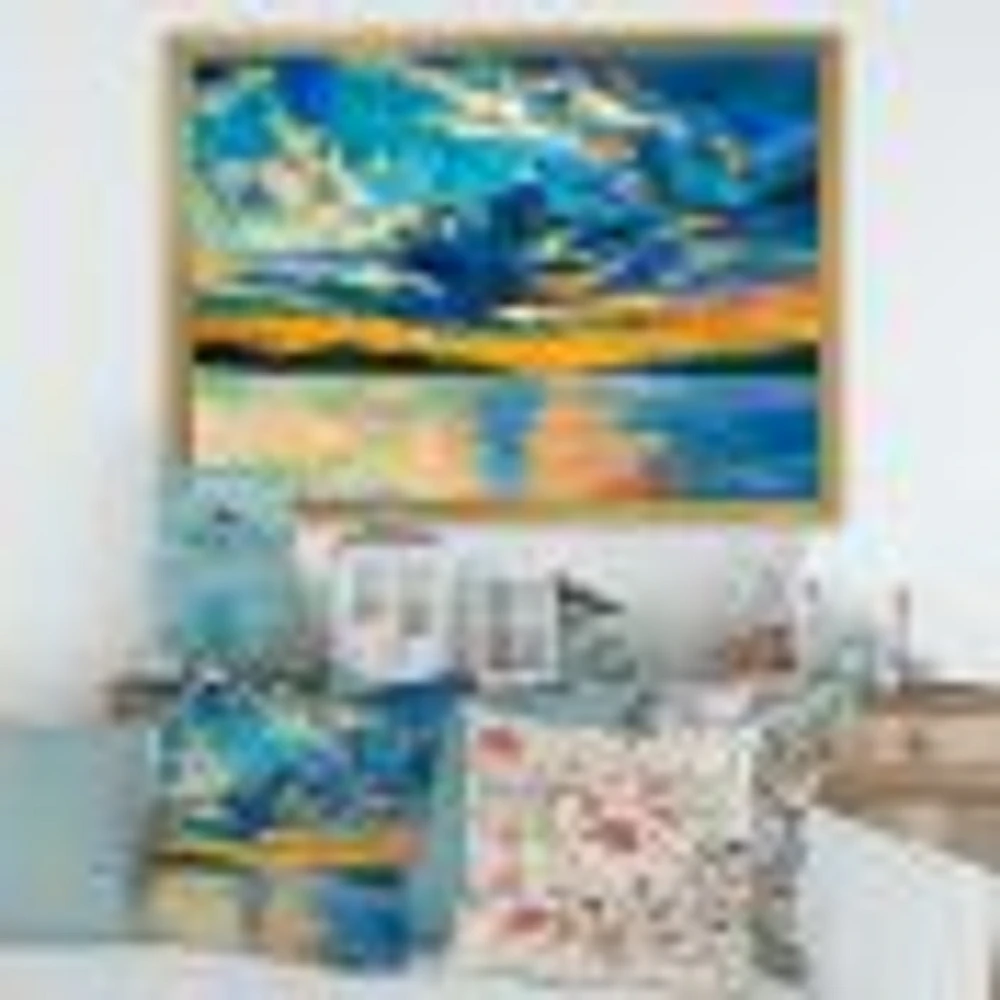 Cloudy Wide Open Sunset Over Ocean Horizon  Wall Art