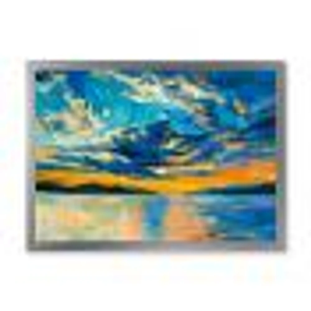 Cloudy Wide Open Sunset Over Ocean Horizon  Wall Art