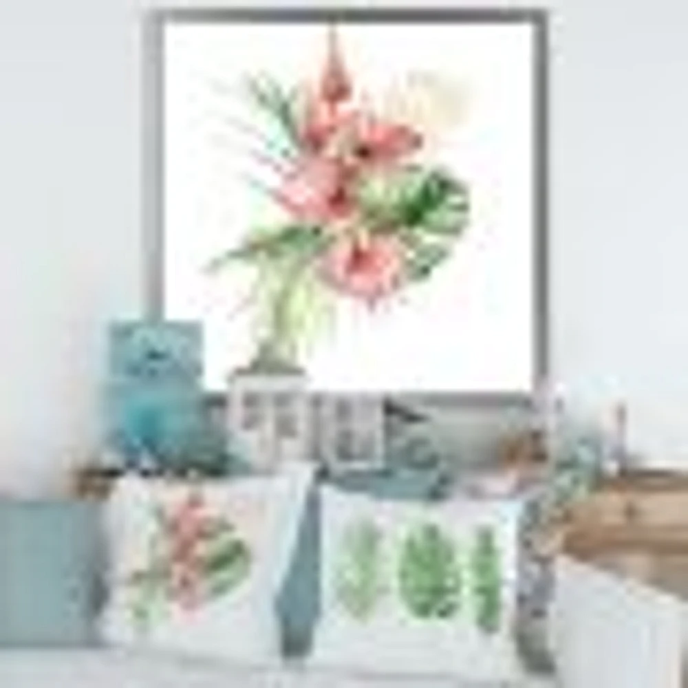 Tropical Bouquet with Anthurium Lupine & Leaves I  Canvas Wall Art Print