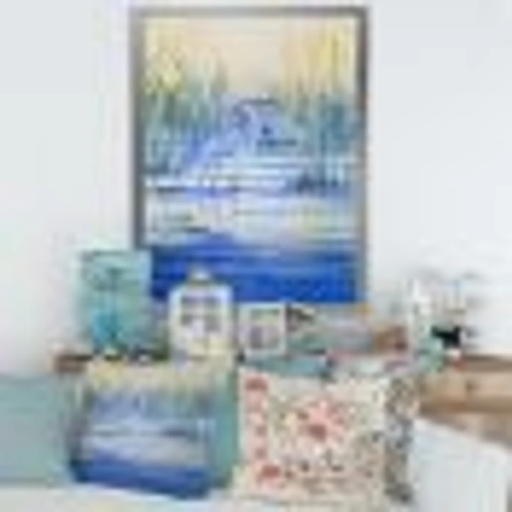 Blue Heron on The Lake Shore At Sunset  Canvas Wall Art Print