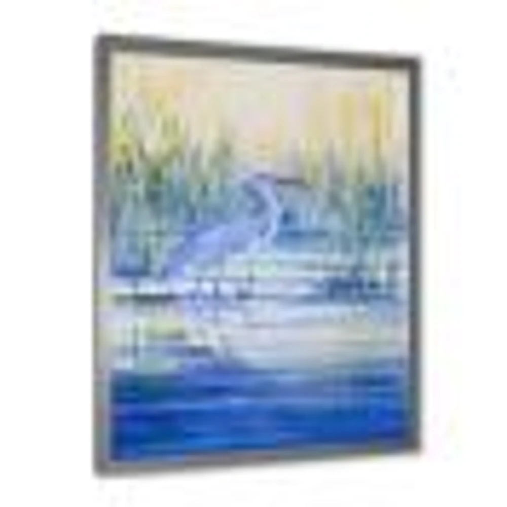 Blue Heron on The Lake Shore At Sunset  Canvas Wall Art Print