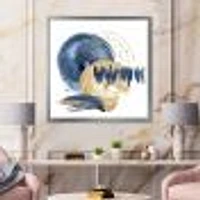 Dark Blue & Gold Abstract Circle Ocean Texture  Wall Art