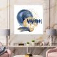 Dark Blue & Gold Abstract Circle Ocean Texture  Wall Art