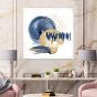 Dark Blue & Gold Abstract Circle Ocean Texture  Wall Art