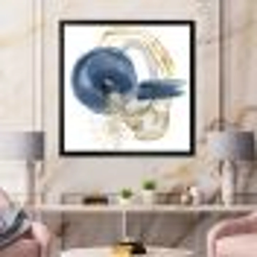 Abstract Dark Blue Gold & Black Underwater Life Canvas Wall Art Print