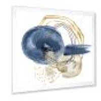 Abstract Dark Blue Gold & Black Underwater Life Canvas Wall Art Print