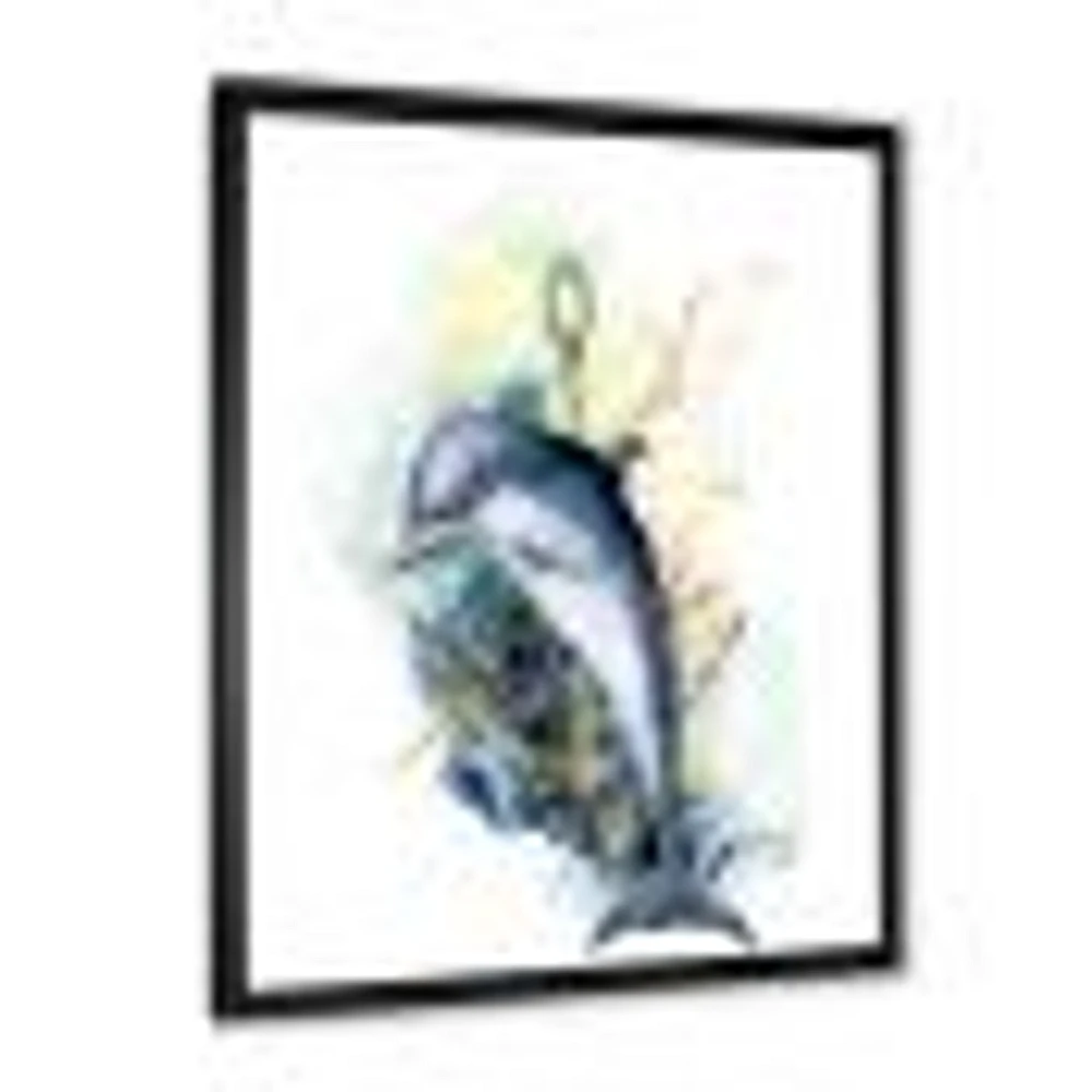 Dolphin Turtle Anchor & Linear Coral Reef Plants  Canvas Wall Art Print