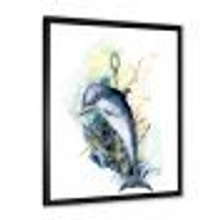 Dolphin Turtle Anchor & Linear Coral Reef Plants  Canvas Wall Art Print