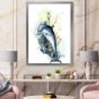 Dolphin Turtle Anchor & Linear Coral Reef Plants  Canvas Wall Art Print