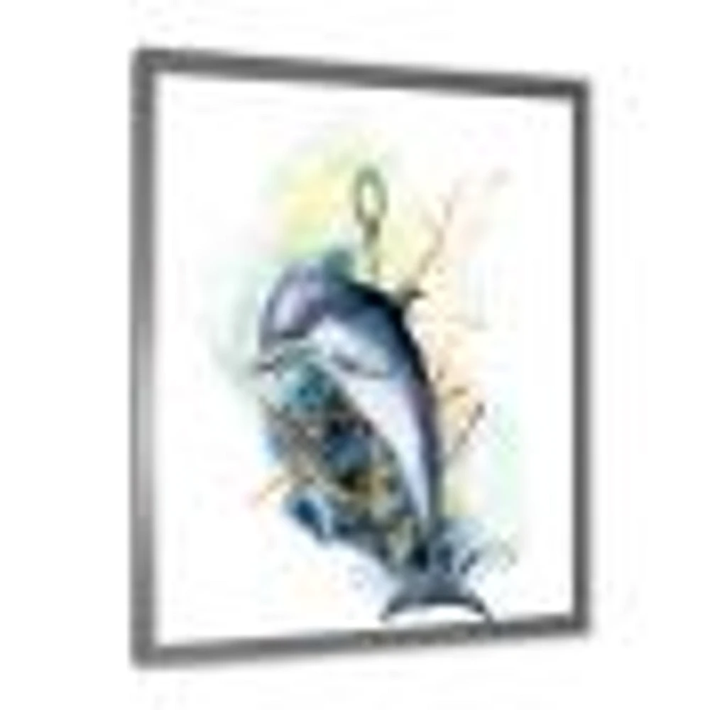 Dolphin Turtle Anchor & Linear Coral Reef Plants  Canvas Wall Art Print