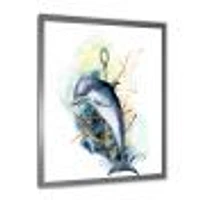 Dolphin Turtle Anchor & Linear Coral Reef Plants  Canvas Wall Art Print