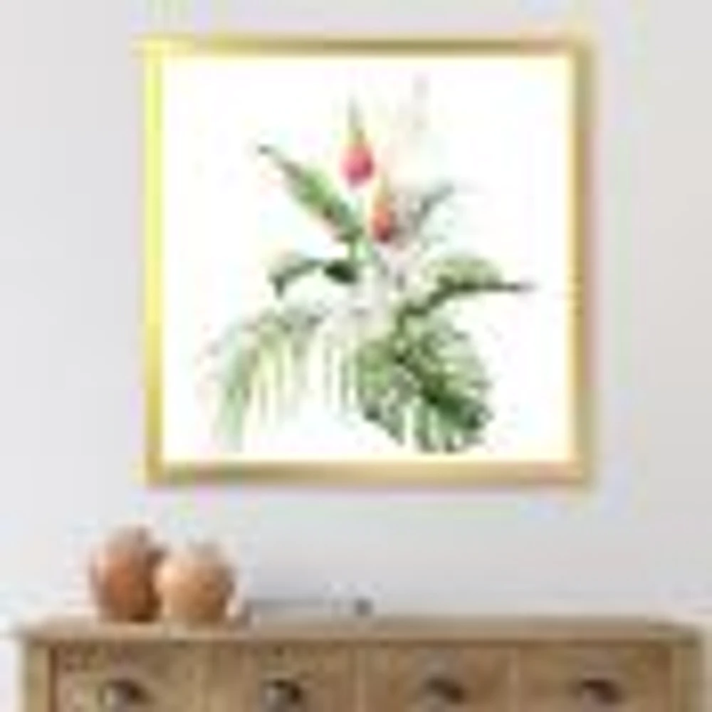 Toile imprimée « Tropical Bouquet with Lupine Plumeria Palm Leaves »