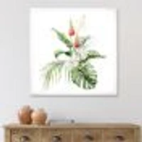 Tropical Bouquet with Lupine Plumeria Palm Leaves  Wall Art