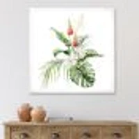 Toile imprimée « Tropical Bouquet with Lupine Plumeria Palm Leaves »