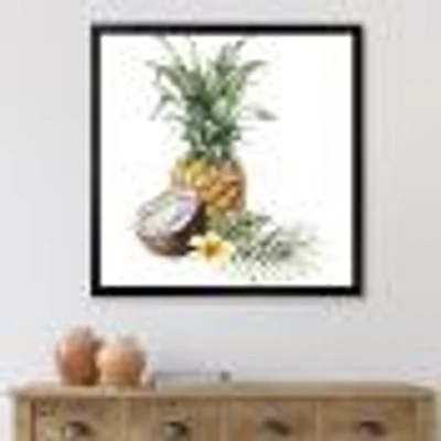 Pineapple with Coconut Plumeria and Palm Leaves  Canvas Wall Art Print