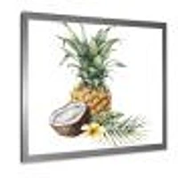 Toile « Pineapple with Coconut Plumeria and Palm Leaves »