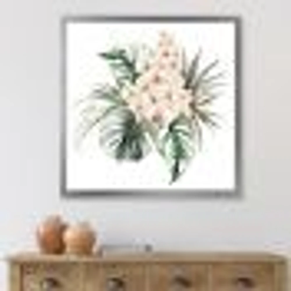 Bouquet with Orchids Monstera and Coconut Leaves Canvas Wall Art Print