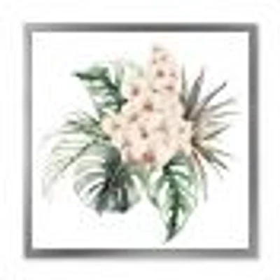 Bouquet with Orchids Monstera and Coconut Leaves Canvas Wall Art Print