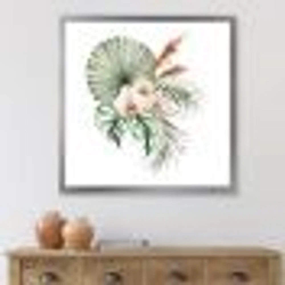 Tropical Bouquet with Orchids Palm Leaves  Canvas Wall Art Print